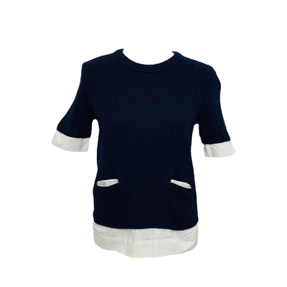 Tory Burch Women’s Sweater Blue and White Heavyweight Knit Size Small